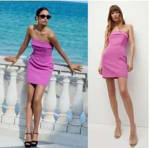 NEW Veronica Beard Maire Strapless Crepe Mini Dress in Magenta size 12 $529 MSRP